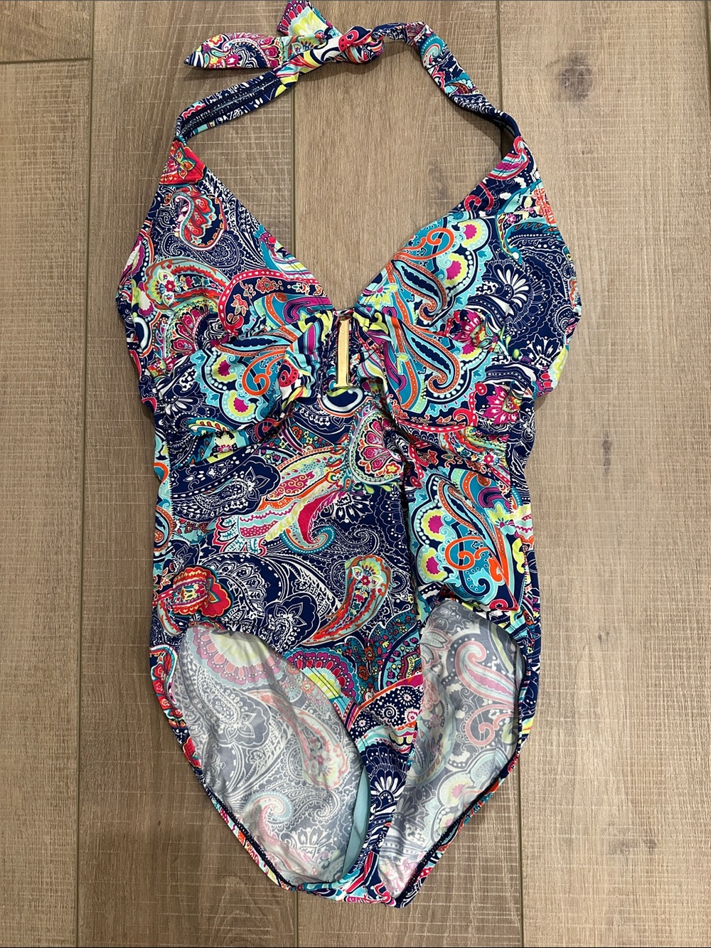 2bamboo Navy Paisley Halter One-Piece Swimsuit - Multicolor Accents
